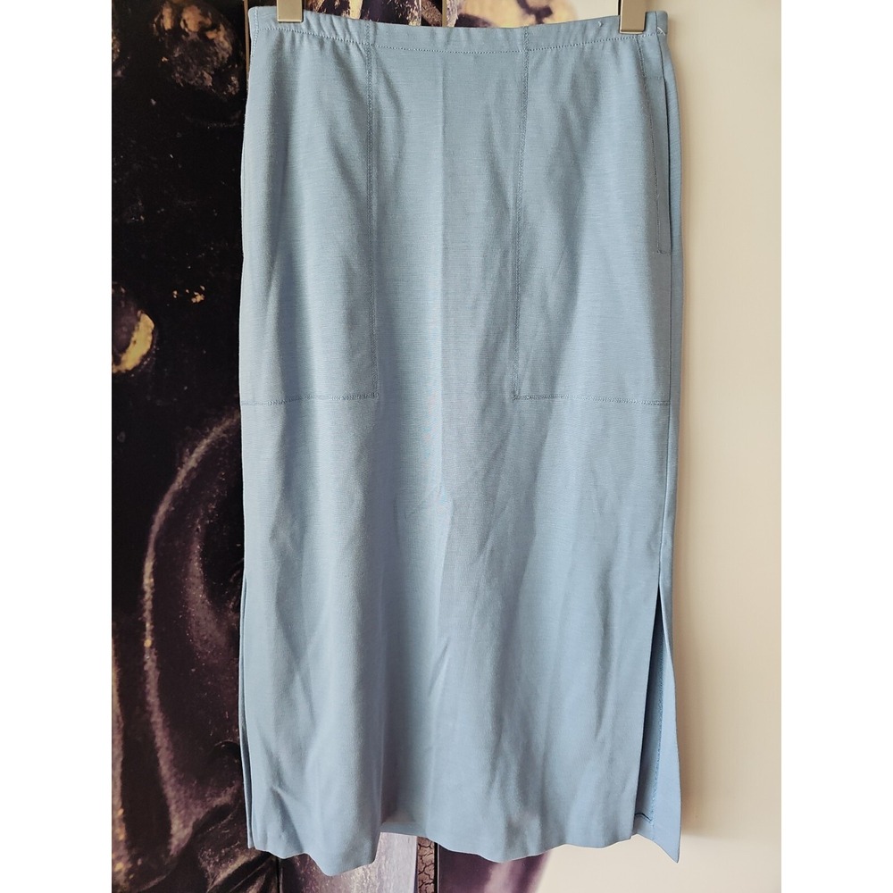Lafayette 148 New York Womens Placid Blue Midi Side Slit Pencil Skirt S JT01